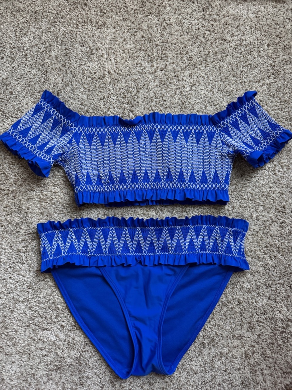 Ted Baker London Royal Blue Smocked Off-Shoulder Bikini Set